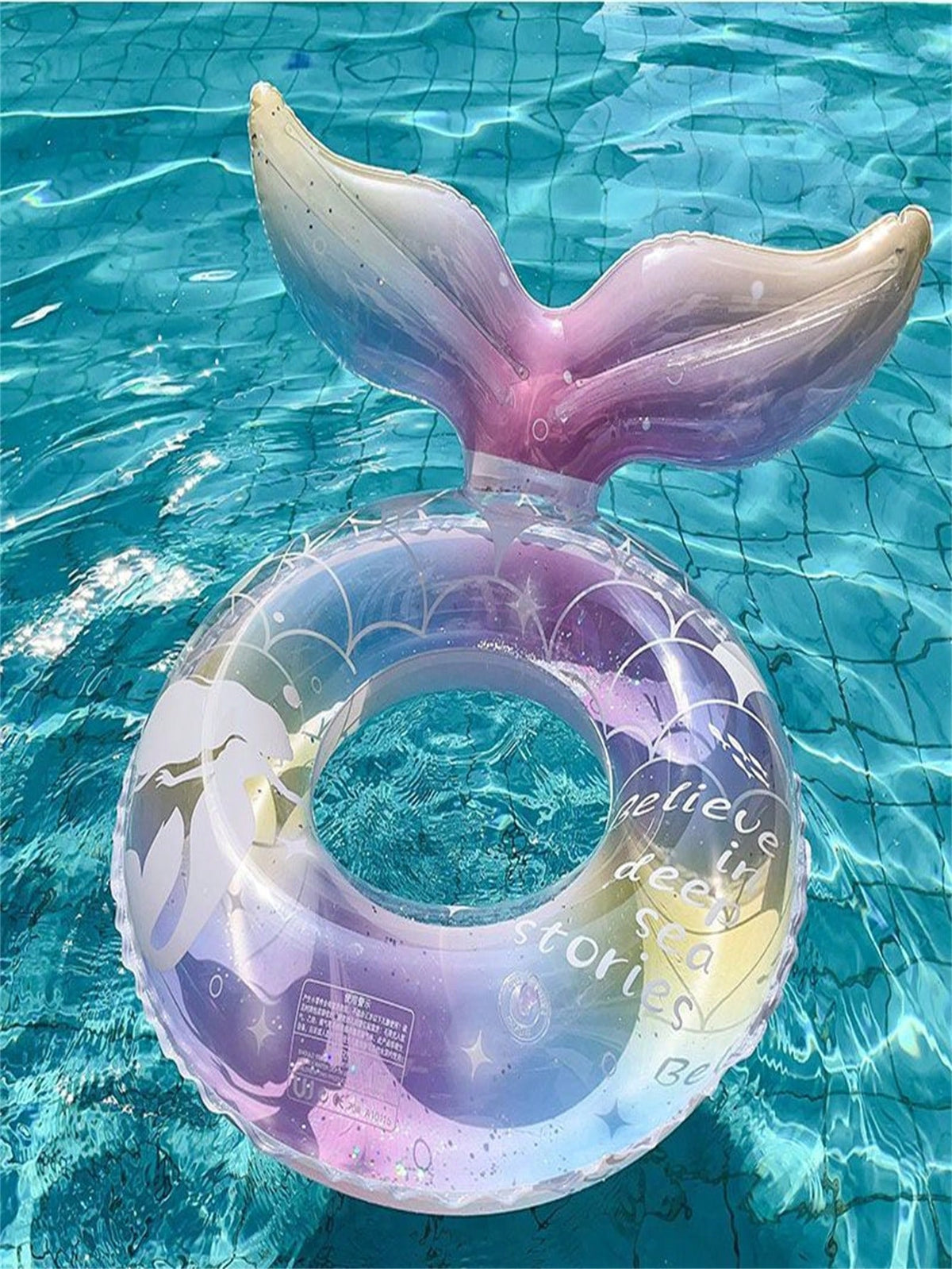 Mermaid Glitter Swimming Ring, Transparent Multicolor Pool Float with 70# and 90# Size Options for Summer Parties and Supervised Water Play