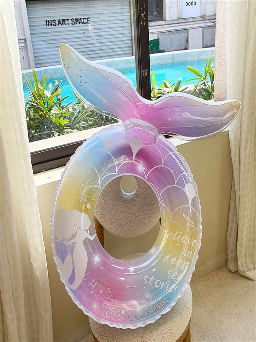 Mermaid Glitter Swimming Ring, Transparent Multicolor Pool Float with 70# and 90# Size Options for Summer Parties and Supervised Water Play