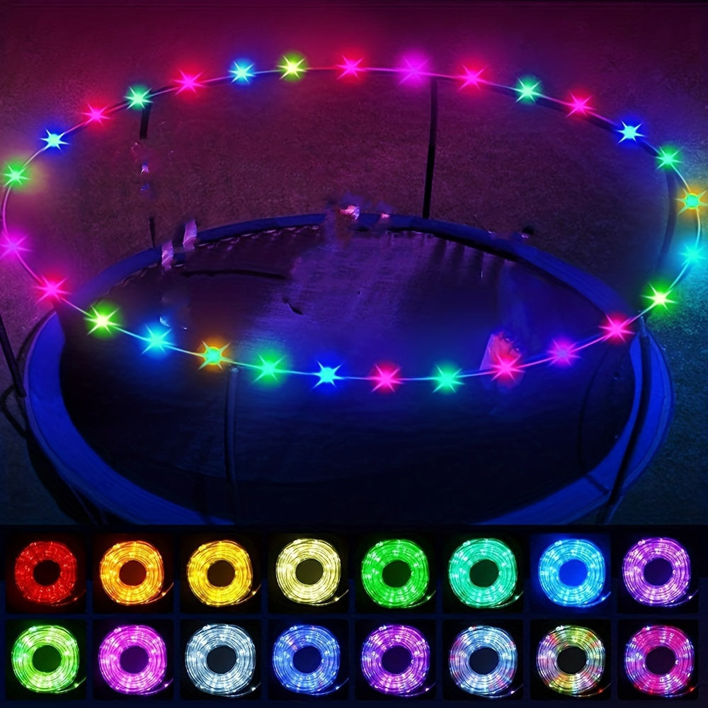 Trampoline Lights Solar Powered LED for 8-16 Ft Trampolines – 50 or 100 LEDs, 8 Modes, IP65 Waterproof Outdoor Rope Lights – Multicolor, White & Blue Glow Trampoline Accessories