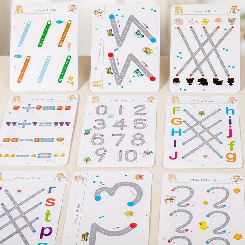 Magic Handwriting & Drawing Practice Book Set 64 Pages with 8 Erasable Pens & Refills – Pen Control Workbook for Kids Ages 3-8 Early Learning