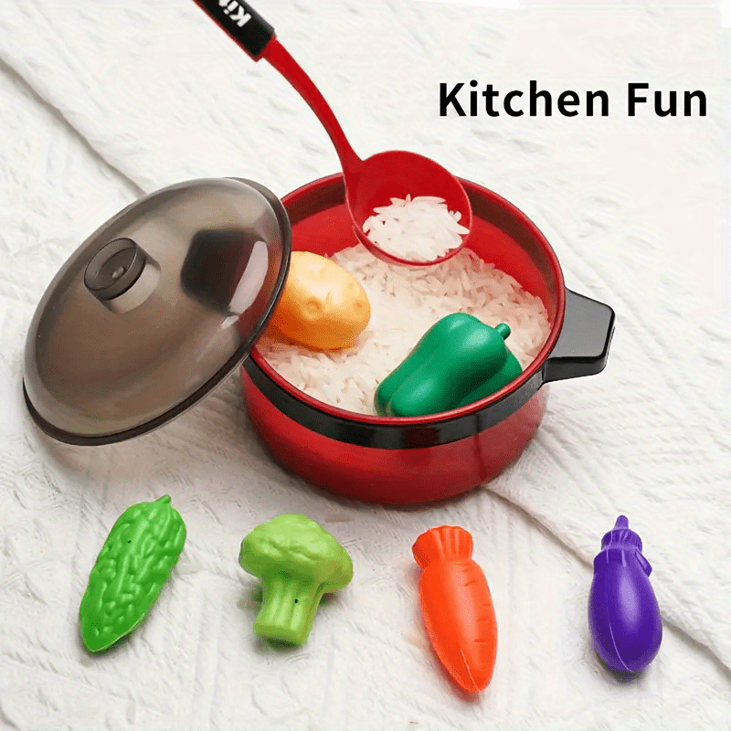 Kids Kitchen Playset 51-Piece Red, Pretend Play Cooking Set with Cookware Tableware & Food, Learning Gift for Boys Girls Toddlers, Birthday Christmas Halloween