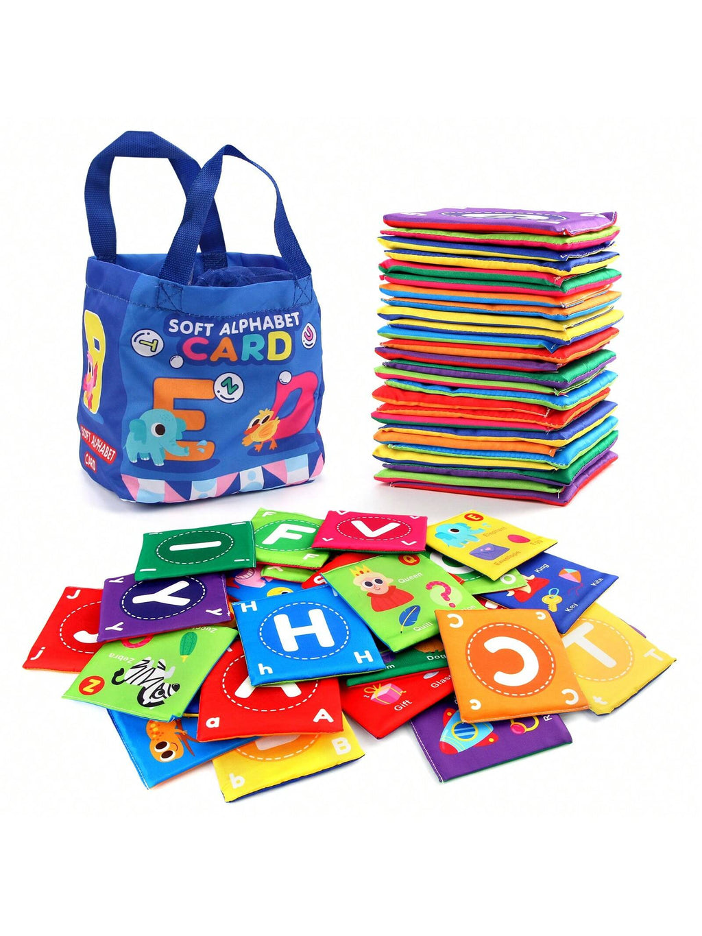 Alphabet Cloth Book with 26 Letter Cards, Soft Early Learning Book in Royal Blue for Parent-Child ABC Activities and Educational Gifts