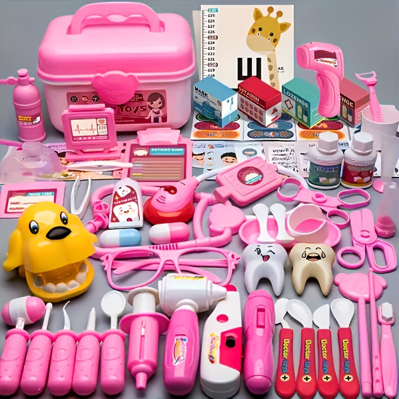 Kids Doctor Playset 40-Piece Pink, Pretend Play Doctor Nurse Toy Set with Stethoscope Syringe Dental Tools, Role Play Gift for Girls Boys Toddlers, Birthday Halloween Christmas