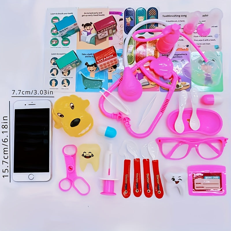 Kids Doctor Playset 40-Piece Pink, Pretend Play Doctor Nurse Toy Set with Stethoscope Syringe Dental Tools, Role Play Gift for Girls Boys Toddlers, Birthday Halloween Christmas