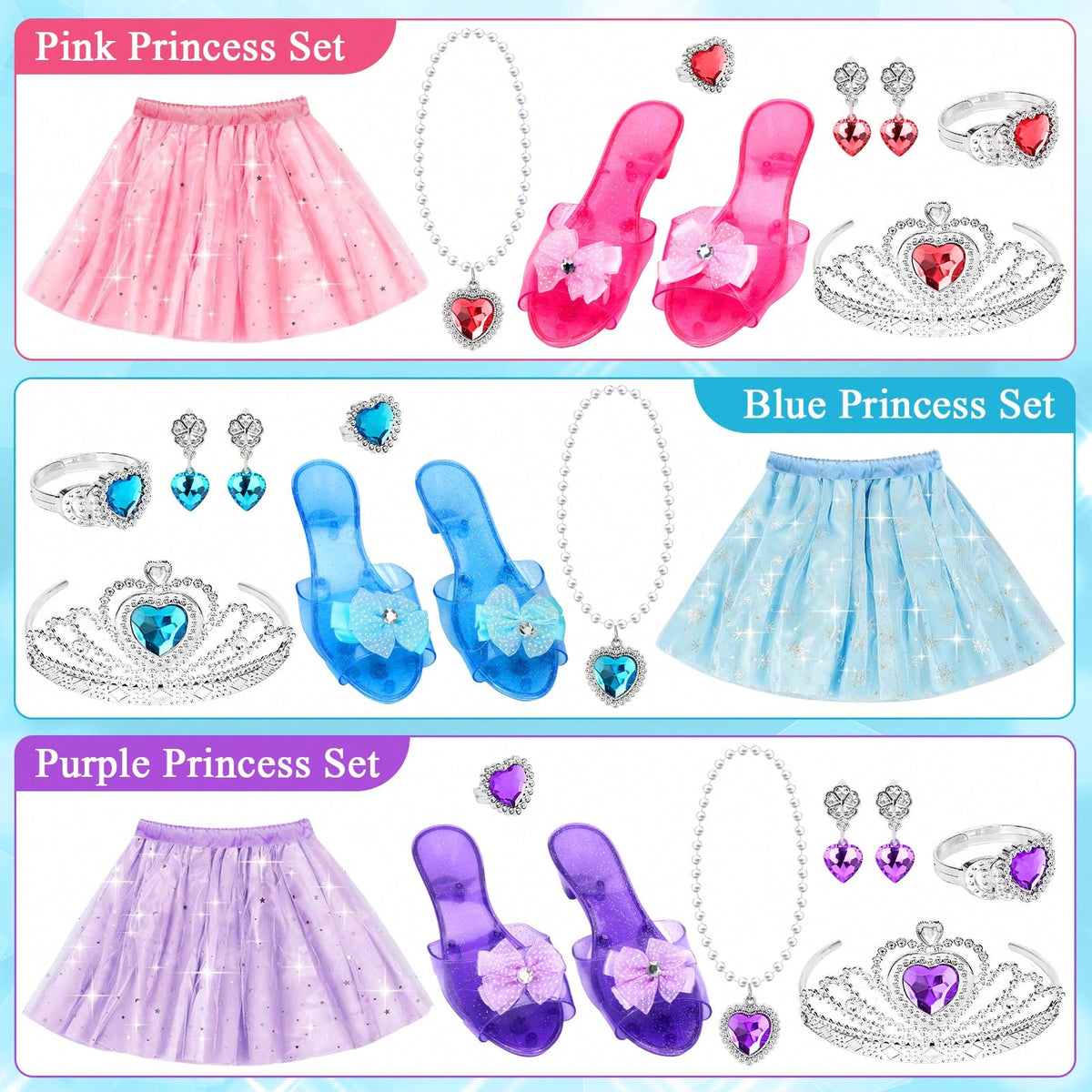 28-Piece Princess Dress Up Set for Girls Ages 3+, Costume Skirts, Princess Shoes, Crowns and Jewelry for Birthday Parties and Gifts