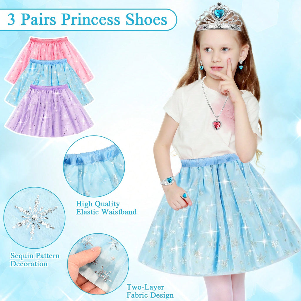 28-Piece Princess Dress Up Set for Girls Ages 3+, Costume Skirts, Princess Shoes, Crowns and Jewelry for Birthday Parties and Gifts