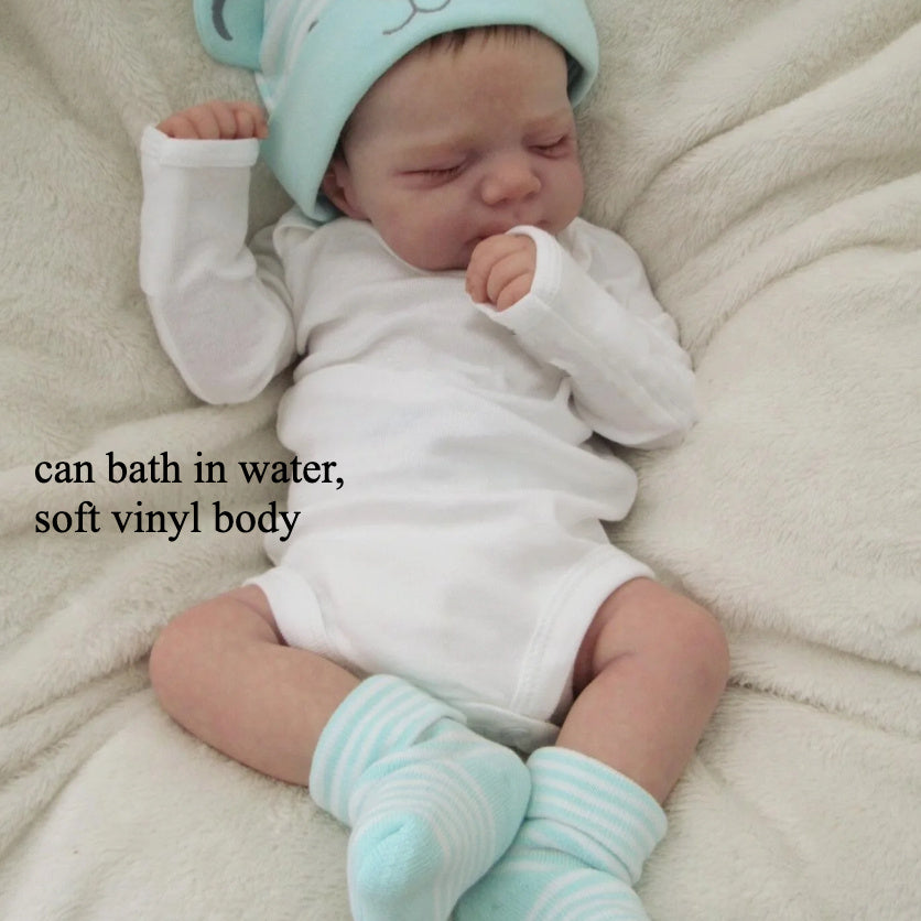19 Inch Cloth Body Reborn Baby Doll with 3D-Paint Skin & Sleeping Face – Lifelike Newborn Doll with Clothes, Pacifier & Bottle, Soft Cuddly Gift for Girls Kids Collectors, 48cm