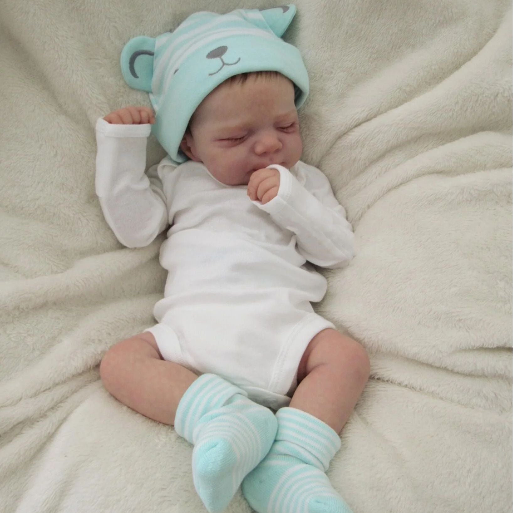 Reborn Baby Girl Doll 19 Inch Full Body Soft Vinyl – 3D-Paint Skin Visible Veins Sleeping Face Lifelike Newborn with Clothes Pacifier Bottle Birthday Christmas Gift