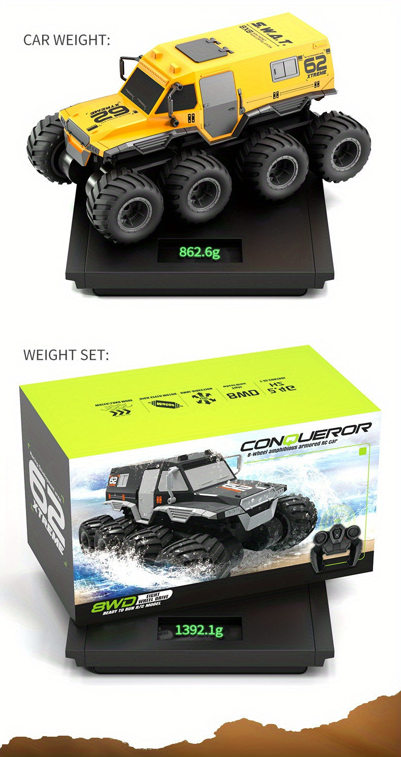 Amphibious RC Truck 8-Wheel Drive 4-Motor Armored Climbing Off-Road Vehicle, Oversized Remote Control Car for Kids Adults, Christmas Halloween Thanksgiving Gift