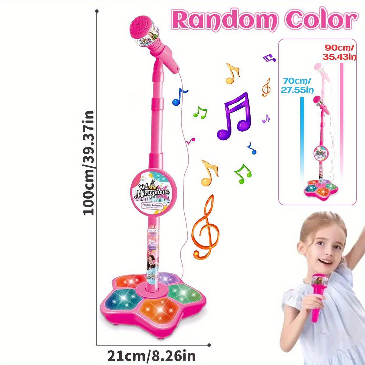 Kids Karaoke Microphone with Stand Set – Amplified Singing Toy Mic for Girls Boys Toddlers, Birthday Gift, Music Play