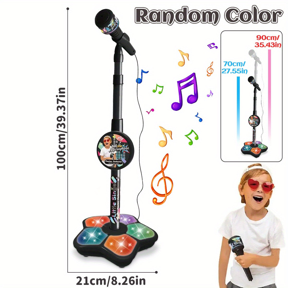 Kids Karaoke Microphone with Stand Set – Amplified Singing Toy Mic for Girls Boys Toddlers, Birthday Gift, Music Play