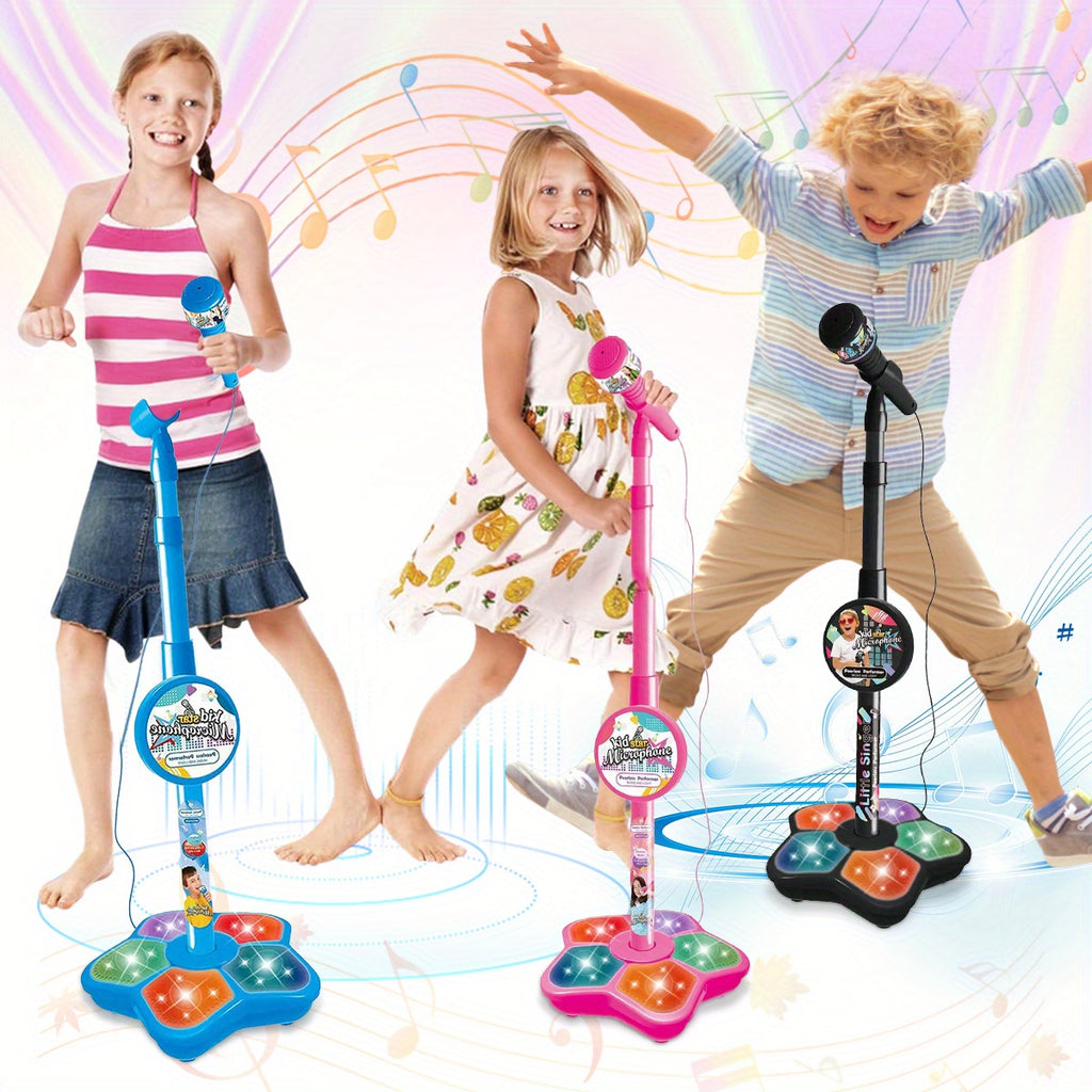 Kids Karaoke Microphone with Stand Set – Amplified Singing Toy Mic for Girls Boys Toddlers, Birthday Gift, Music Play