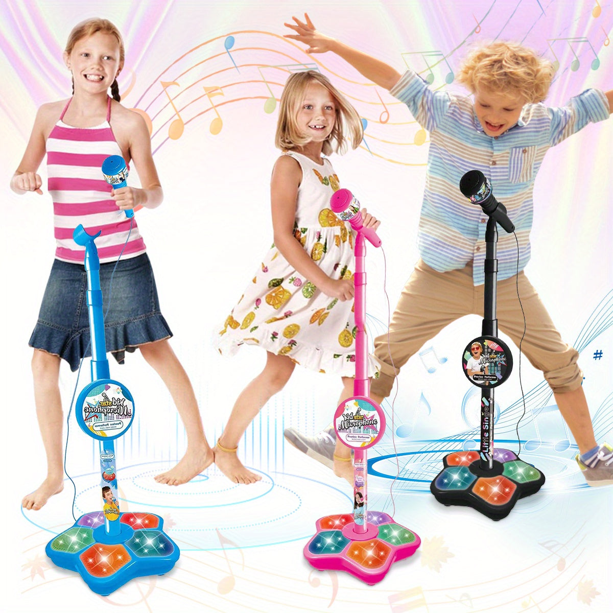 Kids Karaoke Microphone with Stand Set – Amplified Singing Toy Mic for Girls Boys Toddlers, Birthday Gift, Music Play