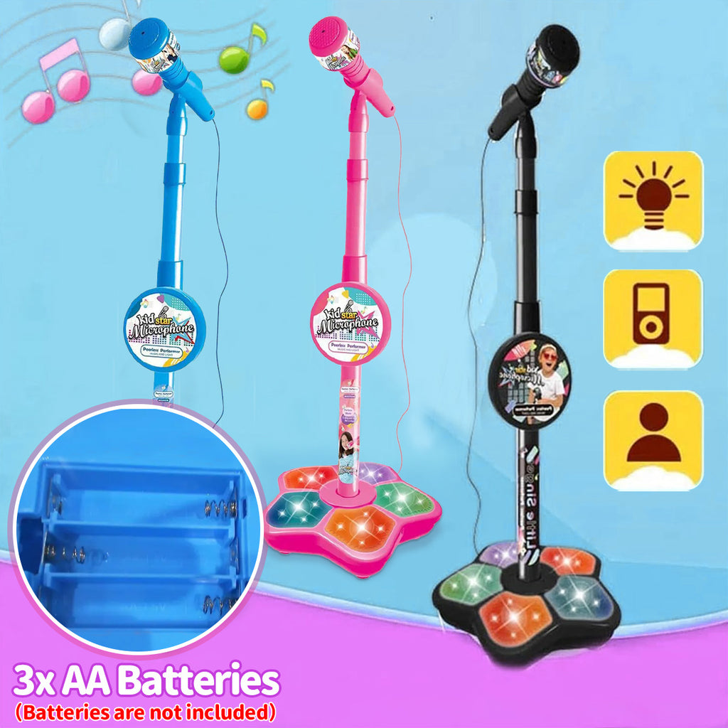 Kids Karaoke Microphone with Stand Set – Amplified Singing Toy Mic for Girls Boys Toddlers, Birthday Gift, Music Play