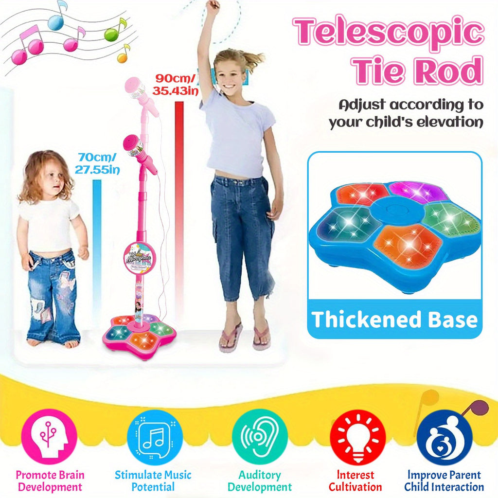 Kids Karaoke Microphone with Stand Set – Amplified Singing Toy Mic for Girls Boys Toddlers, Birthday Gift, Music Play