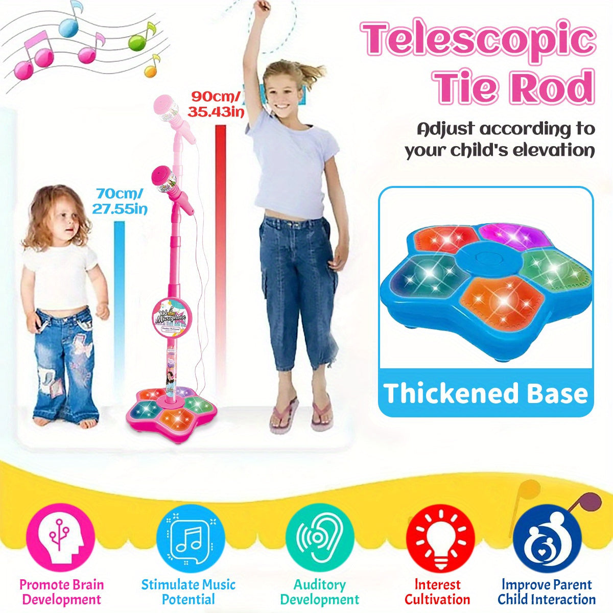 Kids Karaoke Microphone with Stand Set – Amplified Singing Toy Mic for Girls Boys Toddlers, Birthday Gift, Music Play