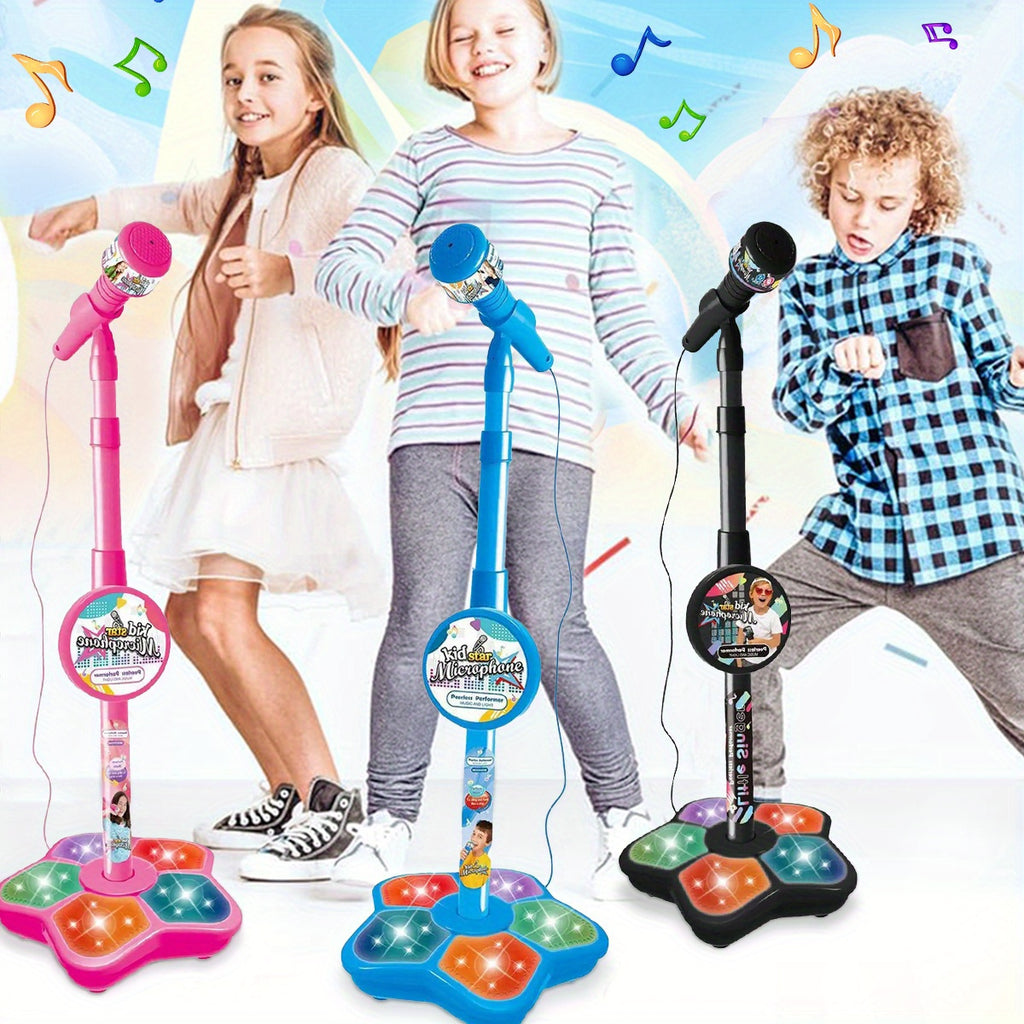 Kids Karaoke Microphone with Stand Set – Amplified Singing Toy Mic for Girls Boys Toddlers, Birthday Gift, Music Play