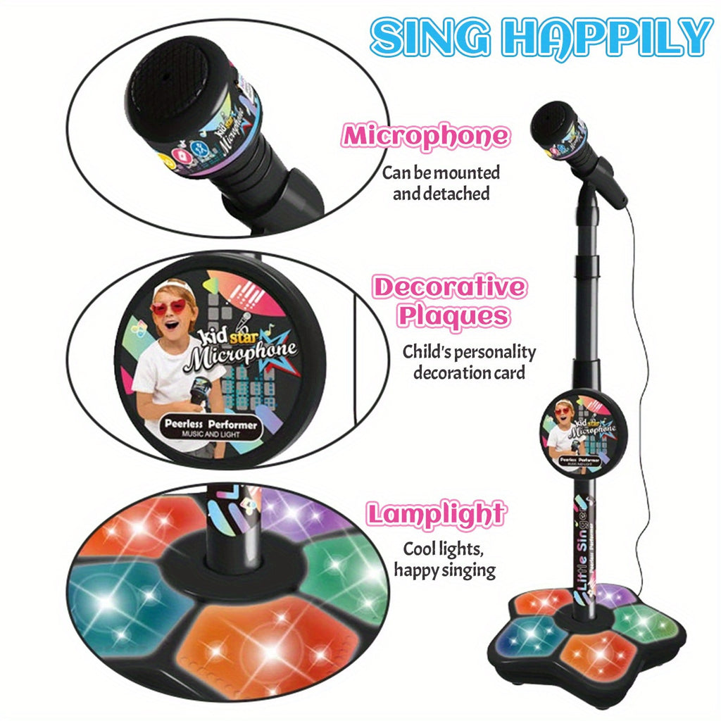 Kids Karaoke Microphone with Stand Set – Amplified Singing Toy Mic for Girls Boys Toddlers, Birthday Gift, Music Play