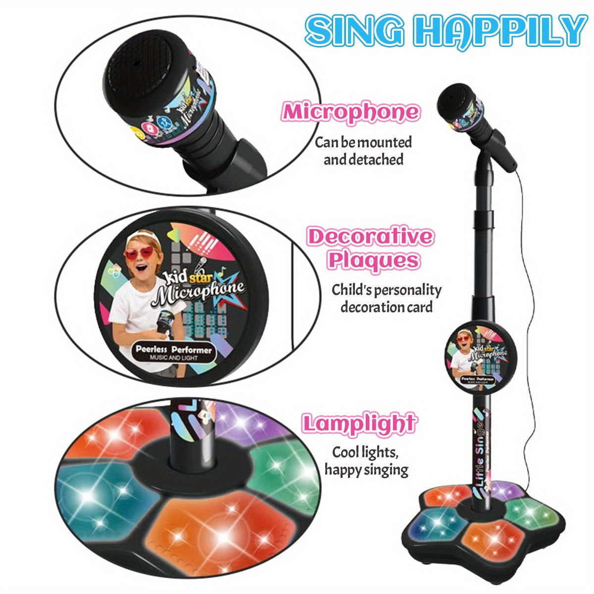 Kids Karaoke Microphone with Stand Set – Amplified Singing Toy Mic for Girls Boys Toddlers, Birthday Gift, Music Play