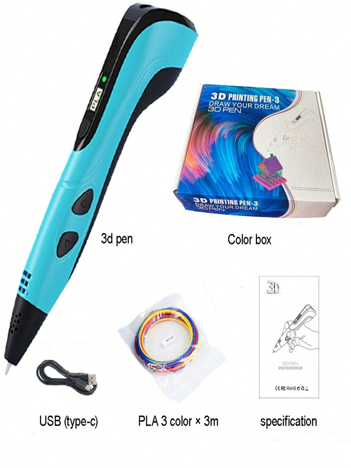 3D Printing Pen for Kids with 3 Adjustable Speeds, DIY Doodle Drawing Tool and Color Refill Options for Supervised Creative STEM Activities