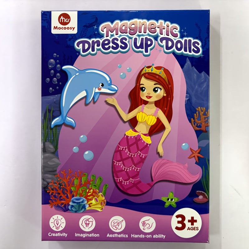 Girls Dress Up Magnetic Dolls Set Princess Mermaid Fairy Ballerina Mix Color Magnetic Outfits Travel Game Kit Car Ride Airplane Activity Birthday Gift Girls Ages 3-7