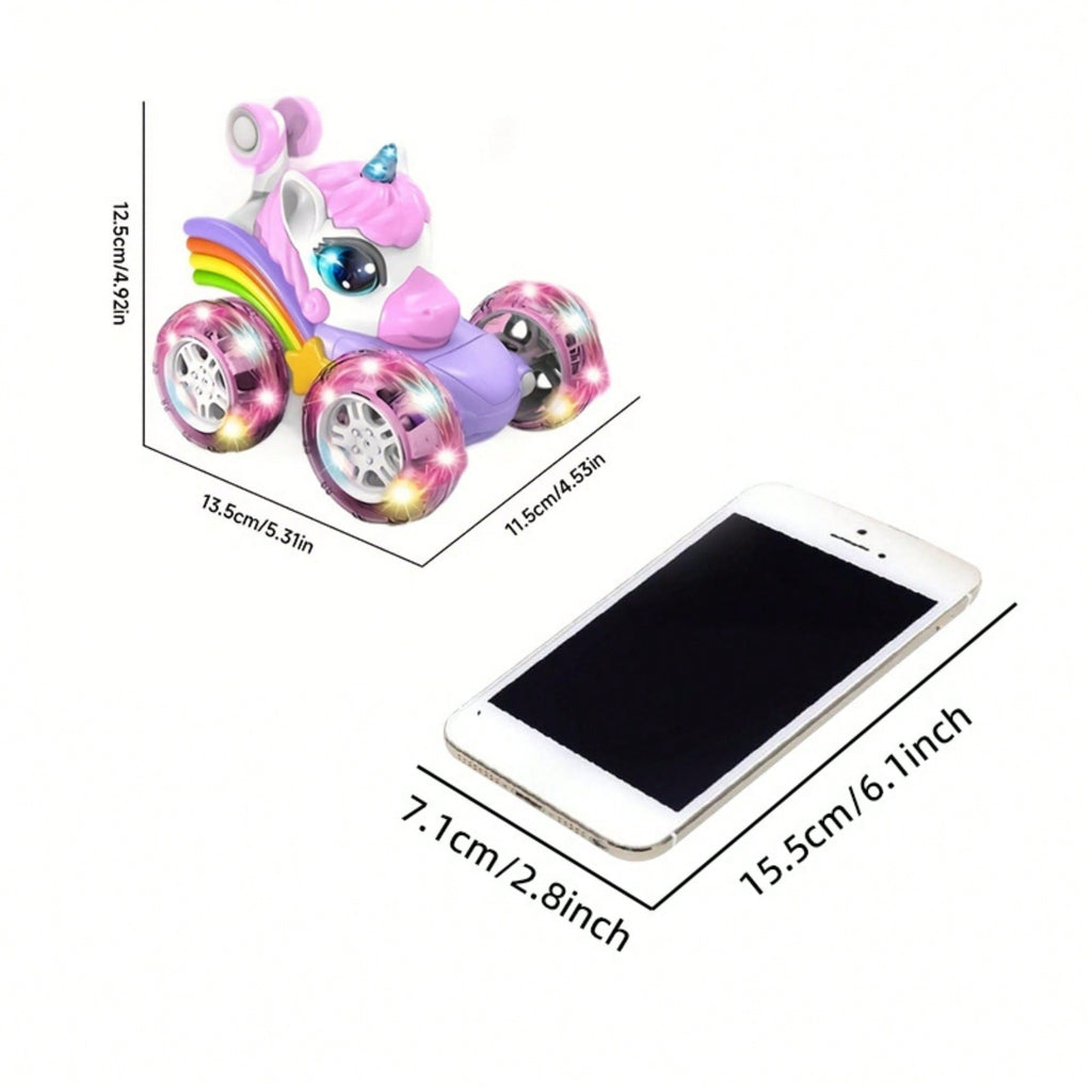 Unicorn Remote Control Stunt Car with 360-Degree Spins, 4WD Double-Sided Driving and LED Lights, 2.4GHz Electric Vehicle Toy for Kids Birthday Gifts