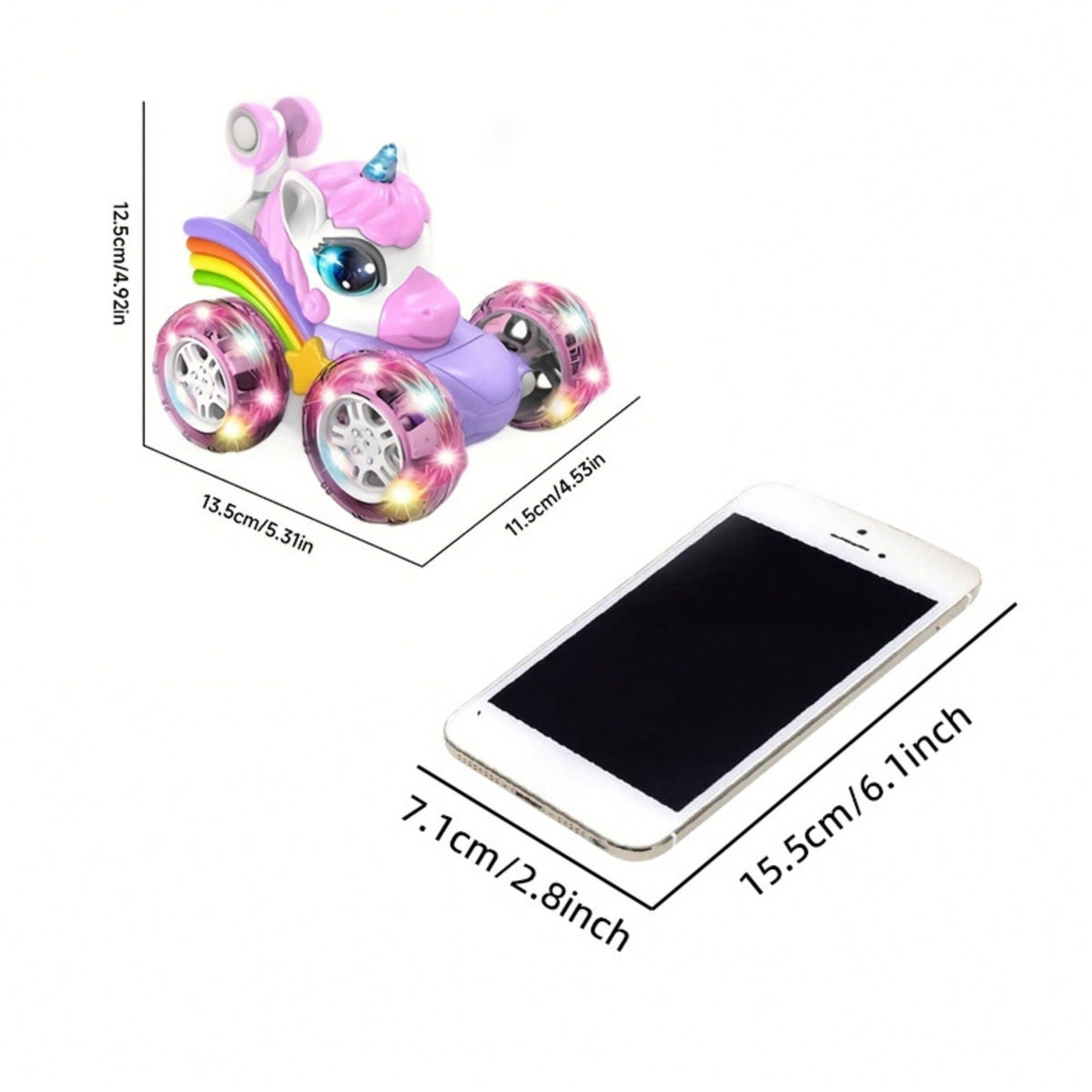 Unicorn Remote Control Stunt Car with 360-Degree Spins, 4WD Double-Sided Driving and LED Lights, 2.4GHz Electric Vehicle Toy for Kids Birthday Gifts