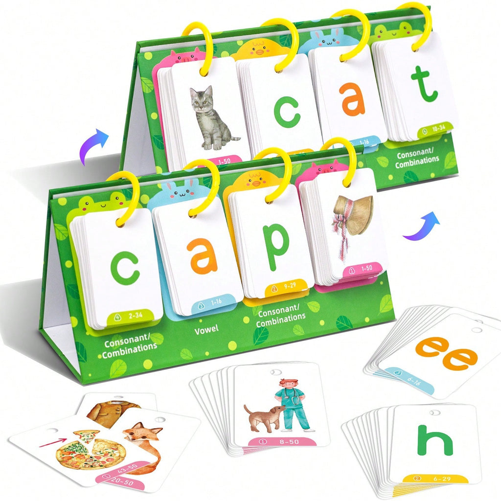 CVC Word Games for Kids with Illustrated English Learning Cards for Phonics, Spelling and Sentence Building, Desktop Homeschool Reading Activities