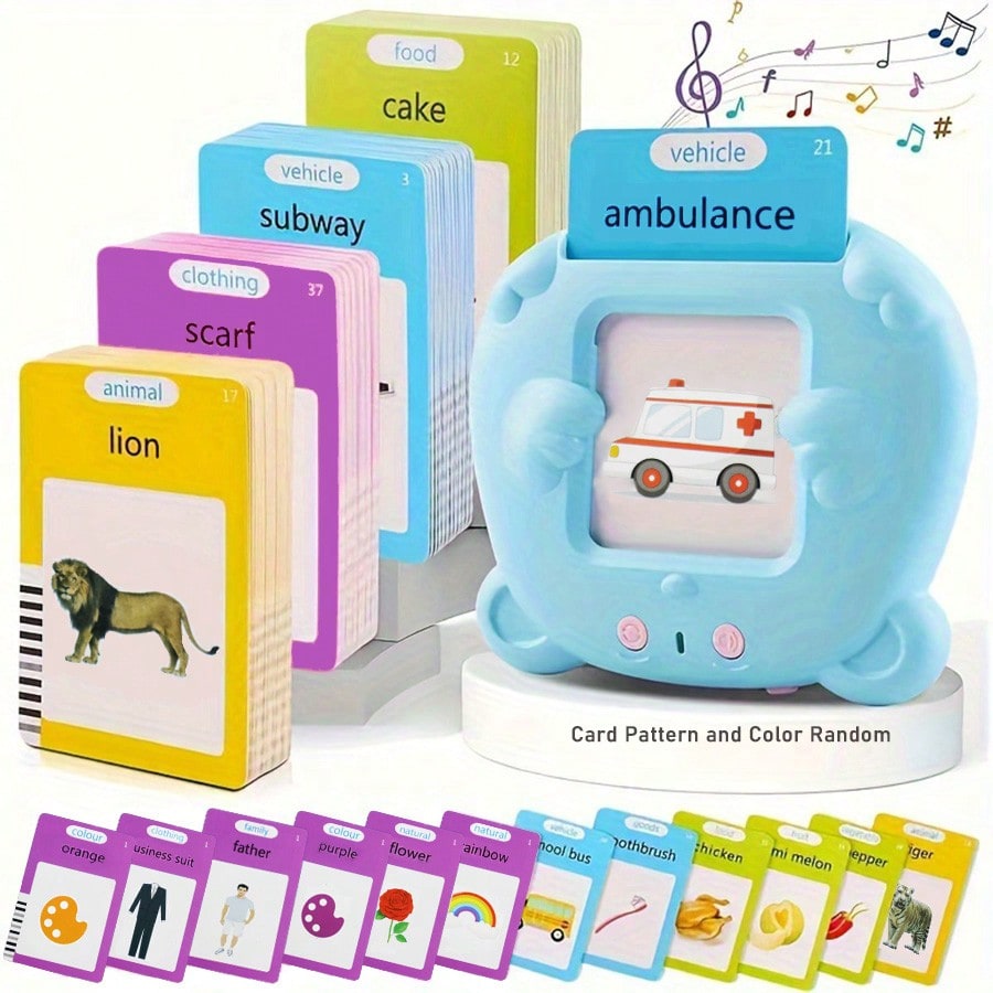 English Pronunciation Flash Cards for Kids with 224 Basic Words, Preschool Vocabulary Learning Toy for Home and Classroom Practice, Pink or Blue