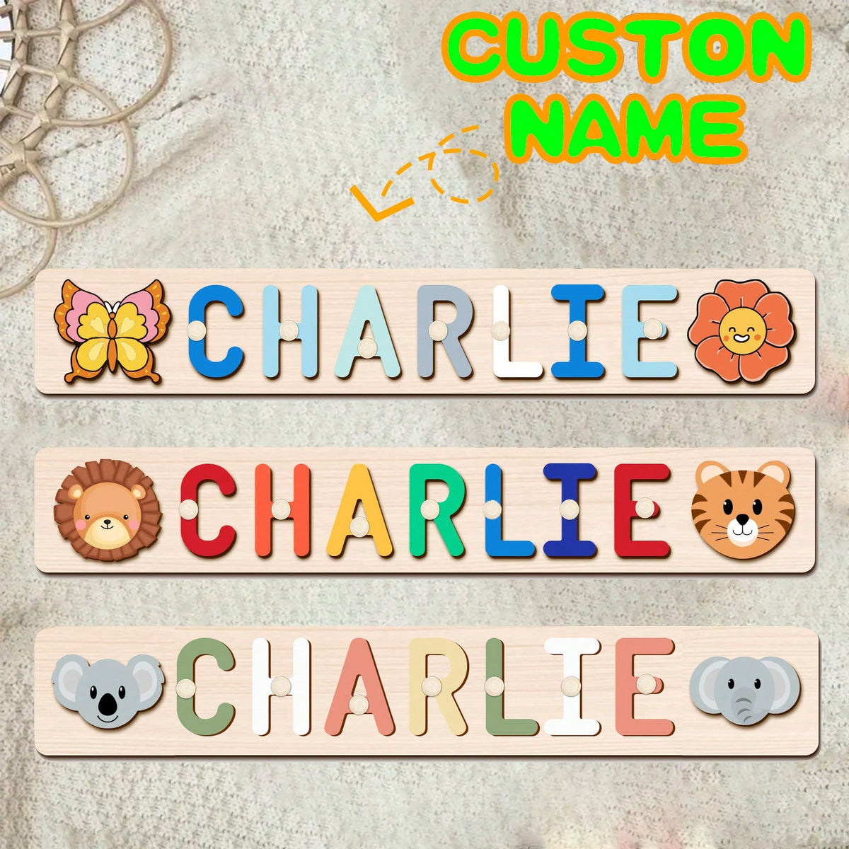 Personalized Name Puzzle Board with 3D Letters, Custom Name Matching Activity in Rainbow and Pastel Styles, Birthday and Easter Gift