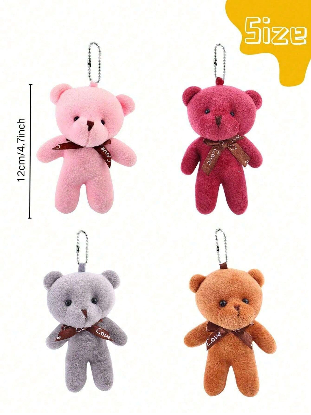 Teddy Bear Plush Keychain Set, 10-Piece Small Stuffed Bears for Wedding Bouquets, Birthday Party Favors, Gift Crafts and Bag Decor