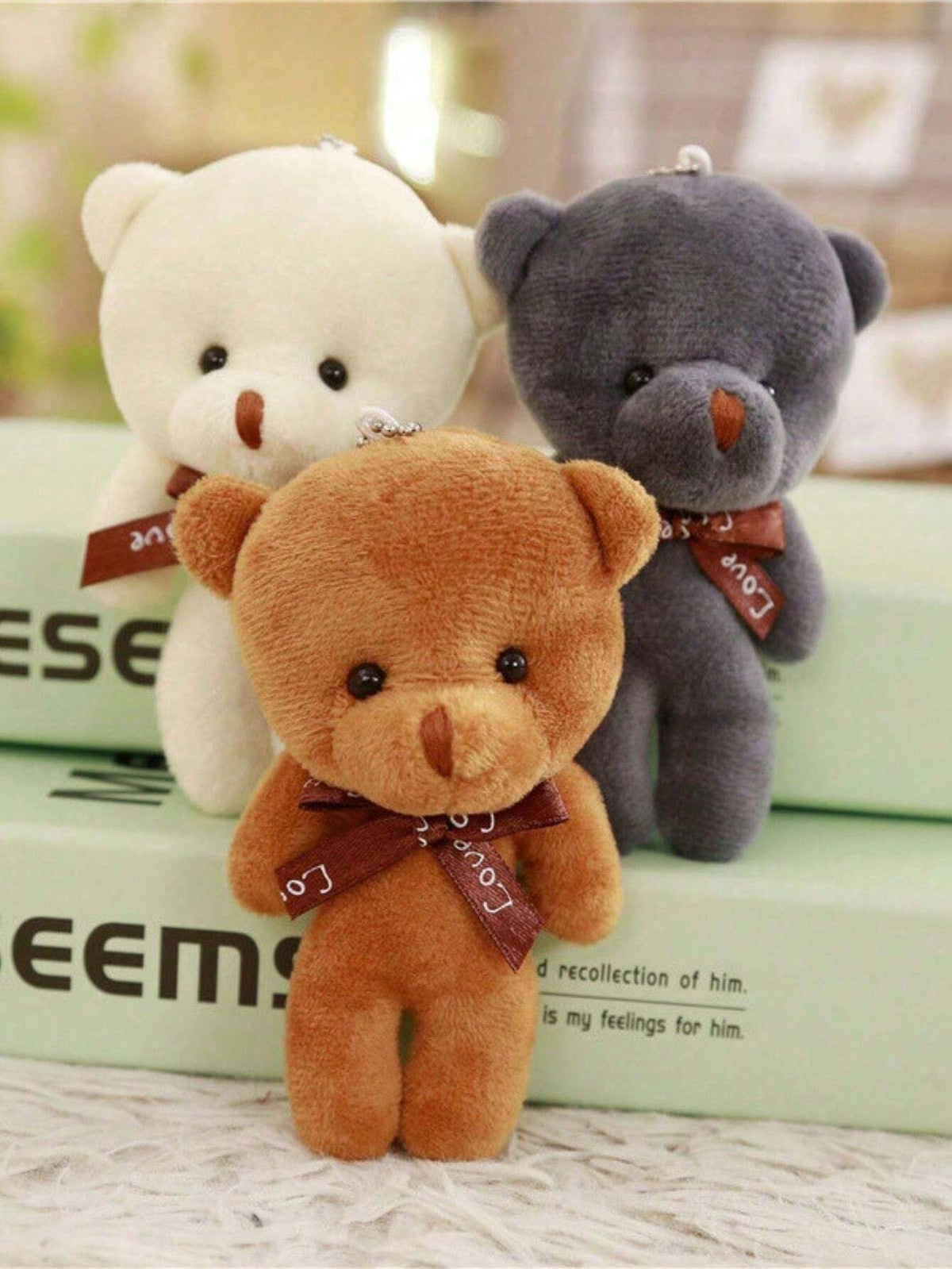 Teddy Bear Plush Keychain Set, 10-Piece Small Stuffed Bears for Wedding Bouquets, Birthday Party Favors, Gift Crafts and Bag Decor