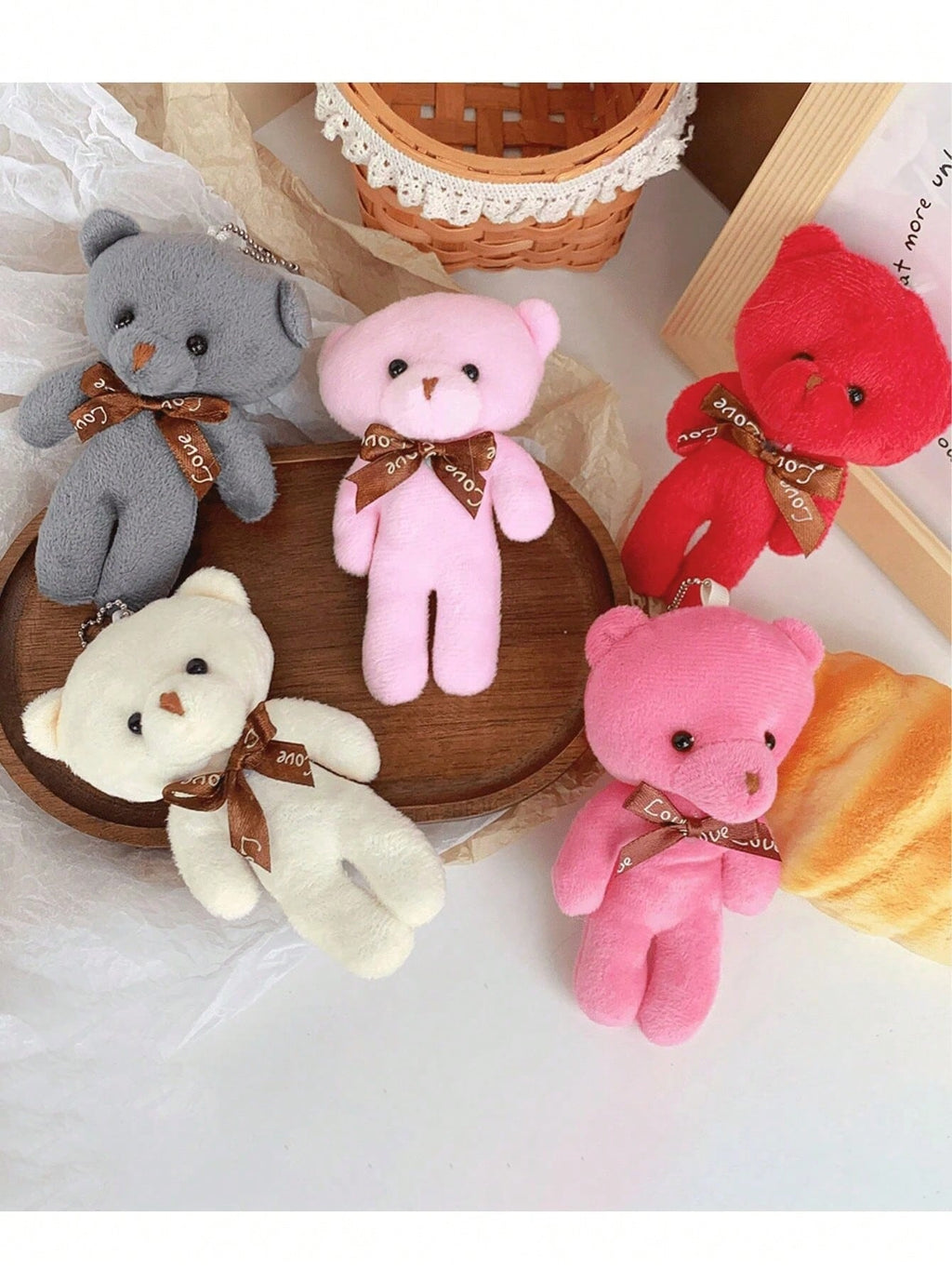 Teddy Bear Plush Keychain Set, 10-Piece Small Stuffed Bears for Wedding Bouquets, Birthday Party Favors, Gift Crafts and Bag Decor
