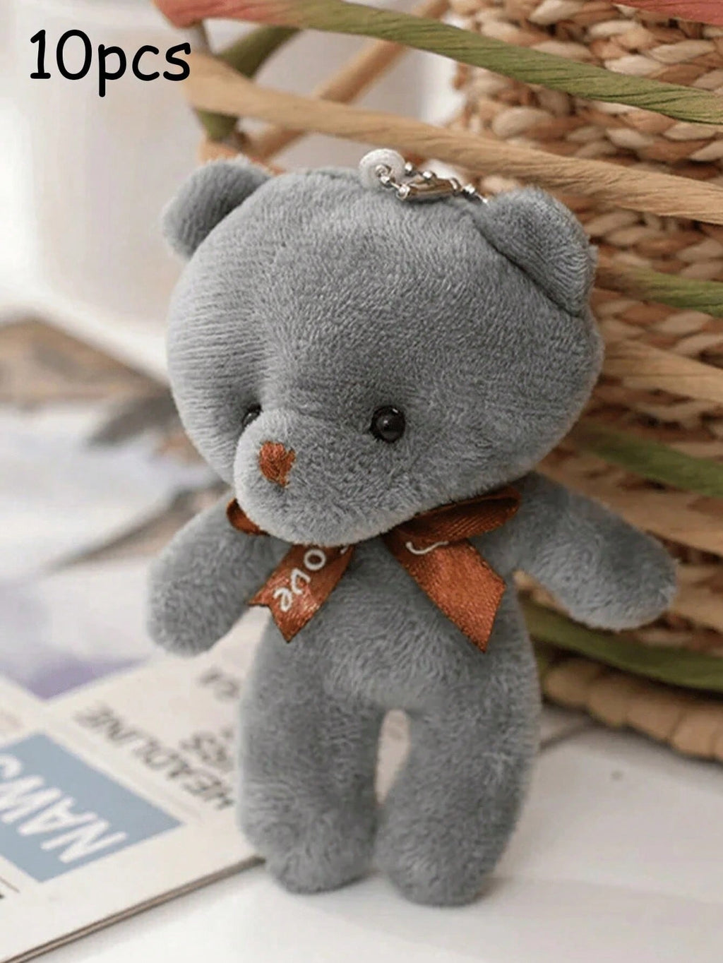 Teddy Bear Plush Keychain Set, 10-Piece Small Stuffed Bears for Wedding Bouquets, Birthday Party Favors, Gift Crafts and Bag Decor