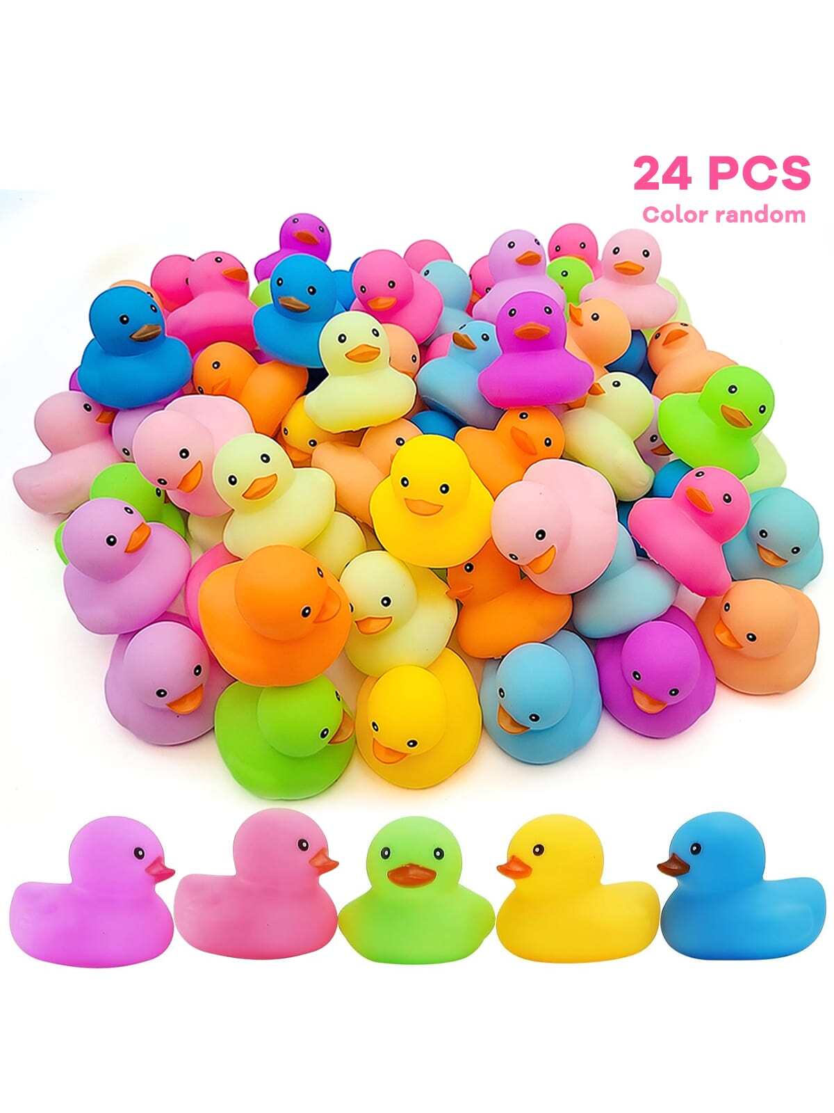 Colorful Rubber Ducks 12 or 24 Pack, Random Color Bath & Pool Toys for Summer Beach Parties, Birthday Party Favors and Duck-Themed Decorations