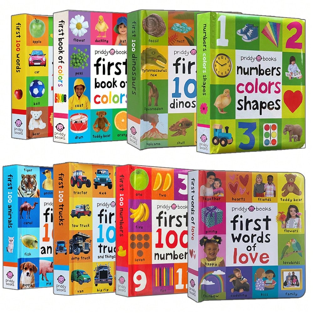 First Words Books for Kids, English Vocabulary Learning with Animals, Trucks, Dinosaurs, Numbers, Colors and Shapes Theme Options