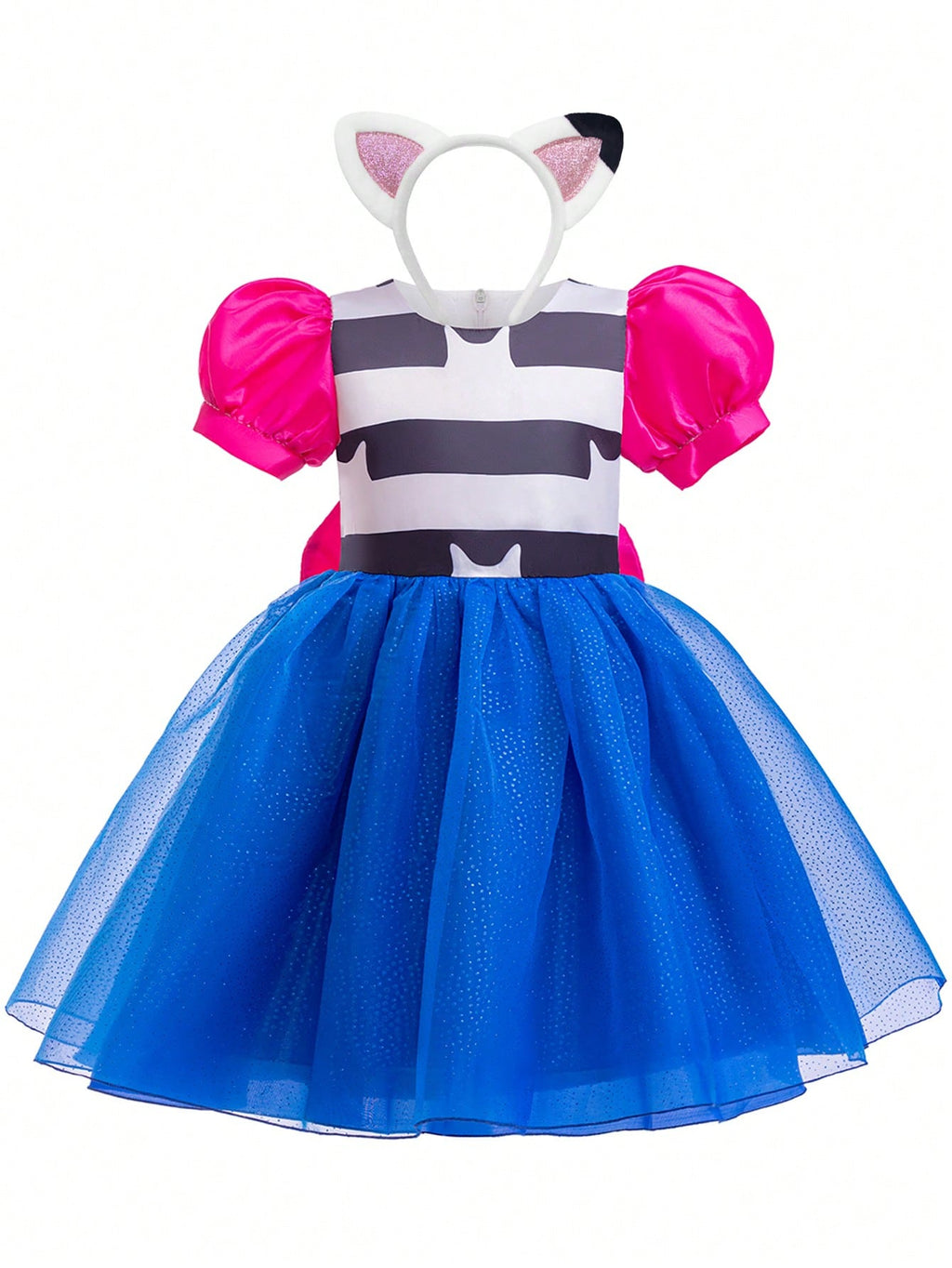 Cat Costume for Girls, 2-Piece Blue Dress and Headpiece Set for Halloween, Carnival Dress Up, Birthday Parties and Imaginative Animal Role Play