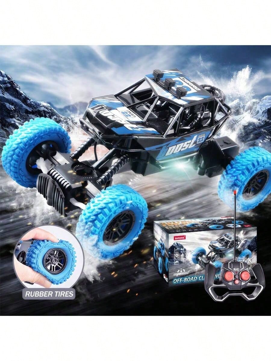 Rechargeable Off-Road RC Car for Kids with Lights, 4-Channel Racing and Outdoor Climbing Play, Dark Blue or Black Green Remote Control Vehicle