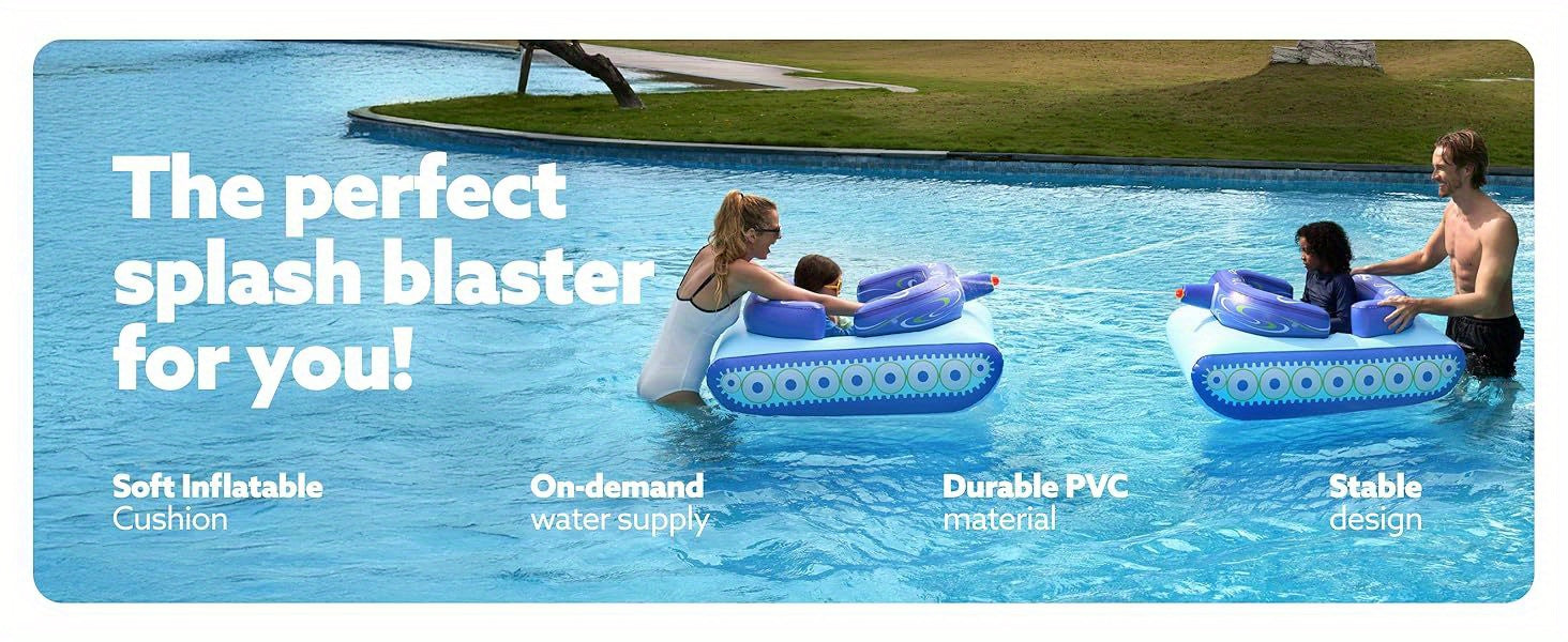 Inflatable Tank Pool Float for Kids 44 Inch with Water Gun Pool Battle Toy Puncture-Resistant Air Cushion Seat Summer Water Fight Gift for Boys Girls