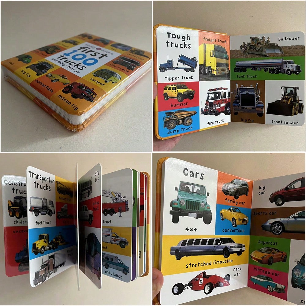 First Words Books for Kids, English Vocabulary Learning with Animals, Trucks, Dinosaurs, Numbers, Colors and Shapes Theme Options