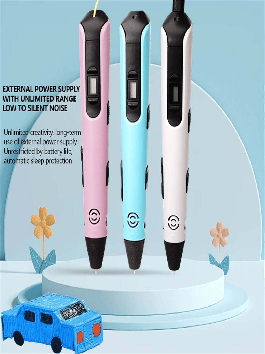 3D Doodle Pen for Kids with 3 Adjustable Speeds and One-Click Filament Replacement, Creative DIY Drawing Tool with Separate Refill Options