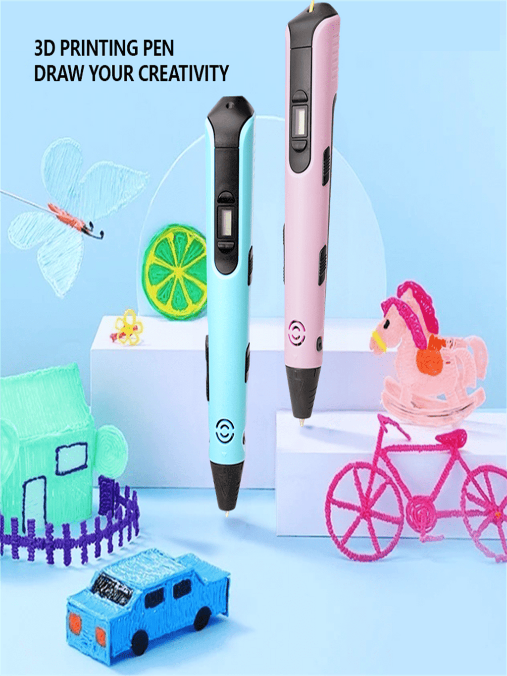 3D Doodle Pen for Kids with 3 Adjustable Speeds and One-Click Filament Replacement, Creative DIY Drawing Tool with Separate Refill Options
