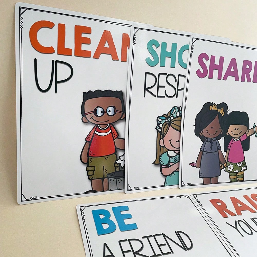 Classroom Rules Posters for Kids, Lachilly 10-Piece Good Habits and Etiquette Wall Decor Set for Preschool, Daycare, Kindergarten and Home Learning