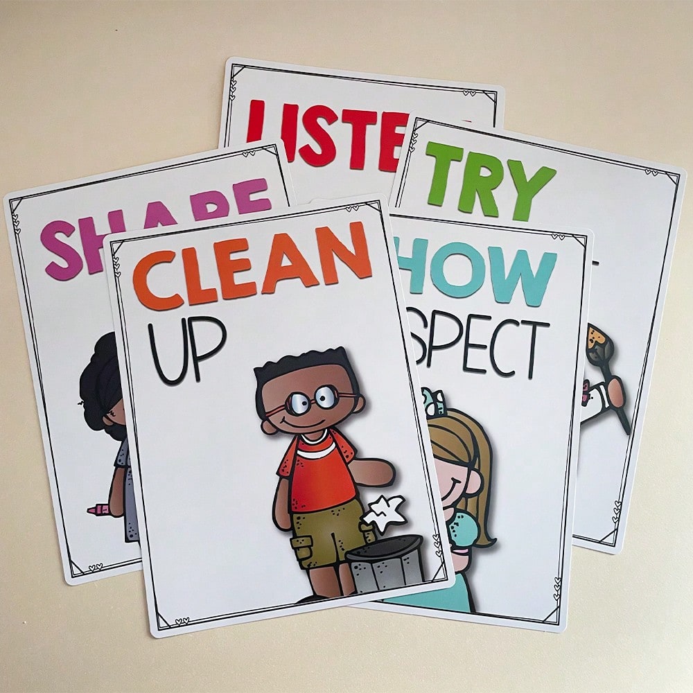 Classroom Rules Posters for Kids, Lachilly 10-Piece Good Habits and Etiquette Wall Decor Set for Preschool, Daycare, Kindergarten and Home Learning
