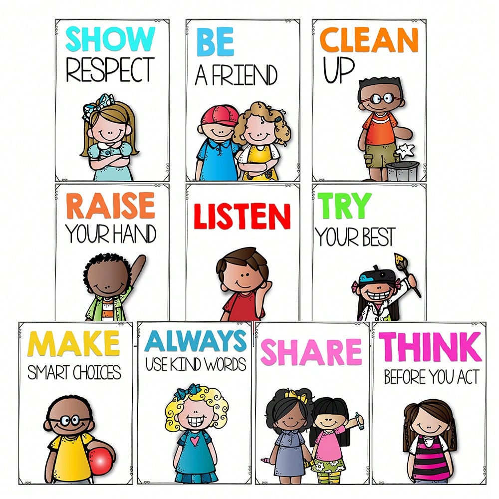 Classroom Rules Posters for Kids, Lachilly 10-Piece Good Habits and Etiquette Wall Decor Set for Preschool, Daycare, Kindergarten and Home Learning