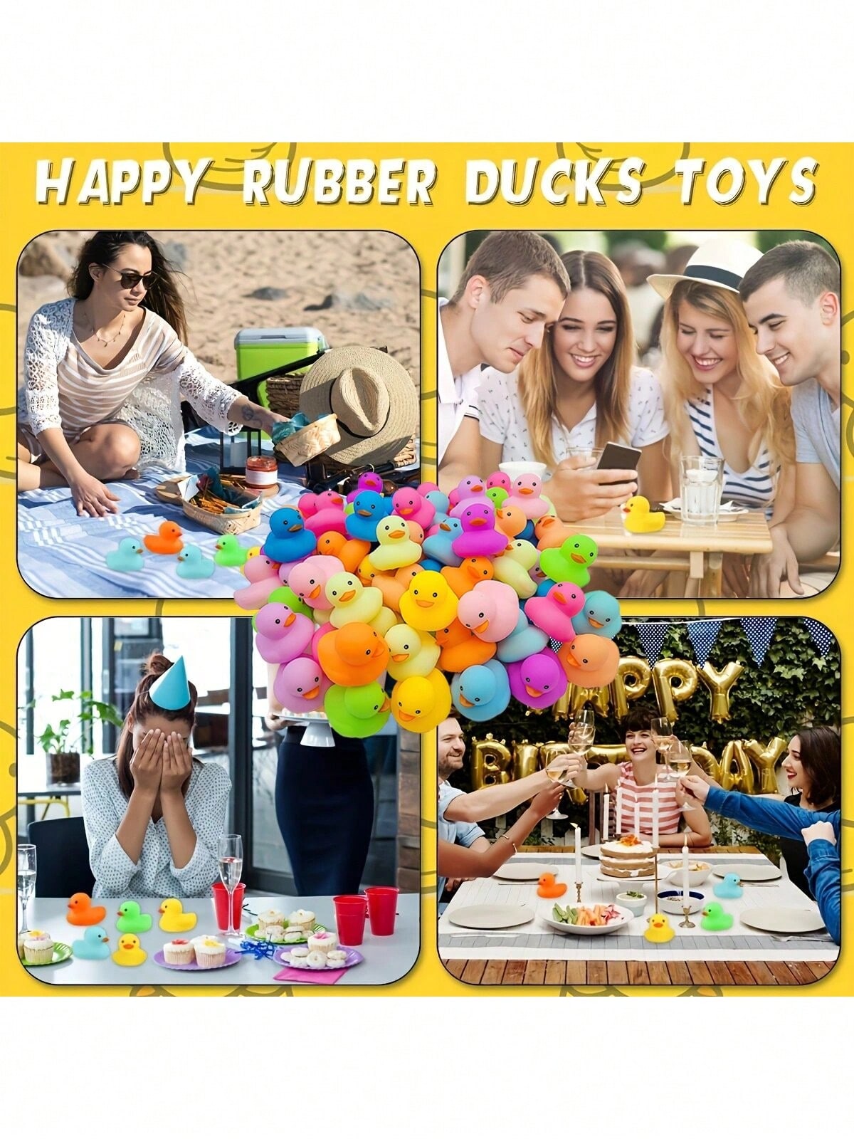 Colorful Rubber Ducks 12 or 24 Pack, Random Color Bath & Pool Toys for Summer Beach Parties, Birthday Party Favors and Duck-Themed Decorations