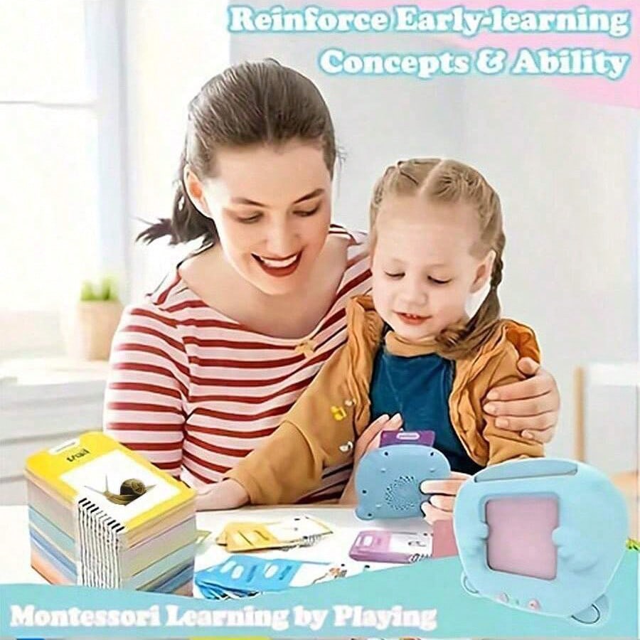 English Pronunciation Flash Cards for Kids with 224 Basic Words, Preschool Vocabulary Learning Toy for Home and Classroom Practice, Pink or Blue