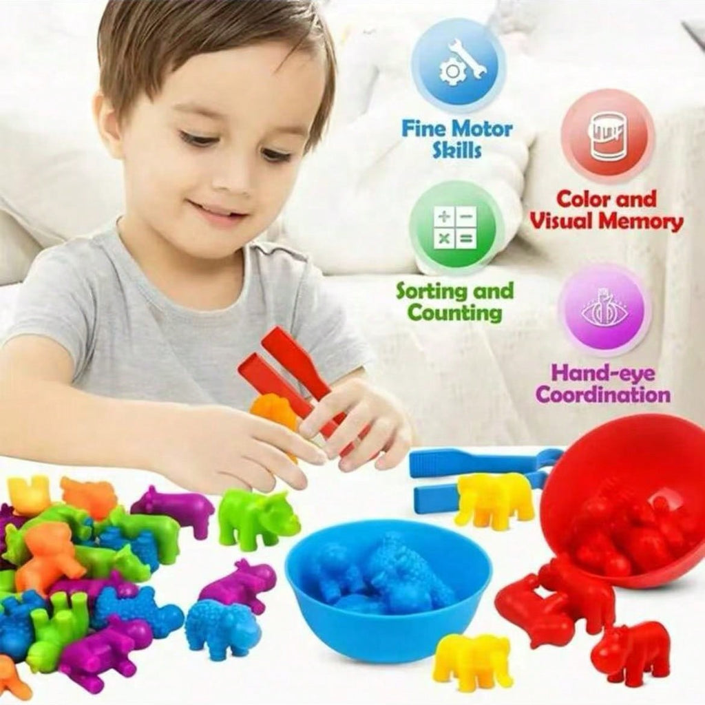 Animal Counting and Sorting Toy Set with Bowls for Kids Ages 3+, Montessori-Inspired Color Matching and Preschool Math Activity Gift