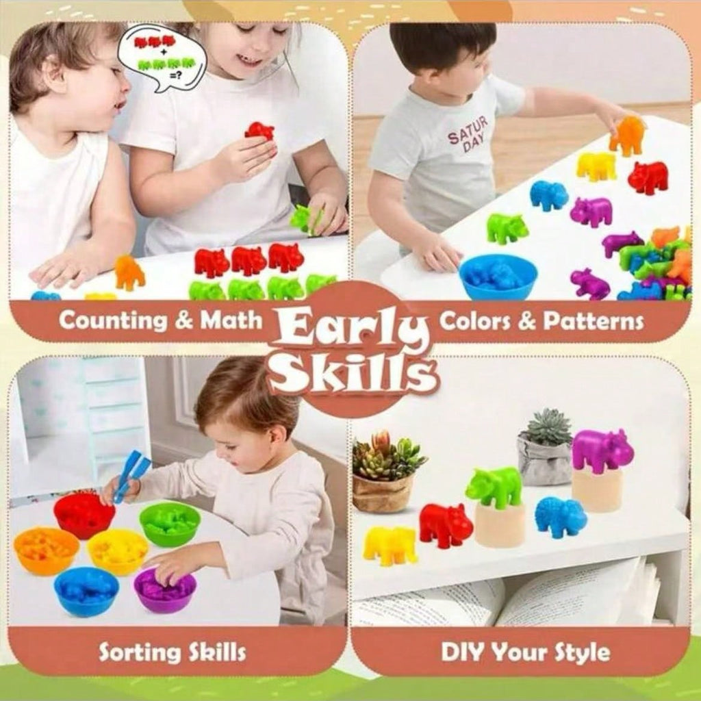 Animal Counting and Sorting Toy Set with Bowls for Kids Ages 3+, Montessori-Inspired Color Matching and Preschool Math Activity Gift
