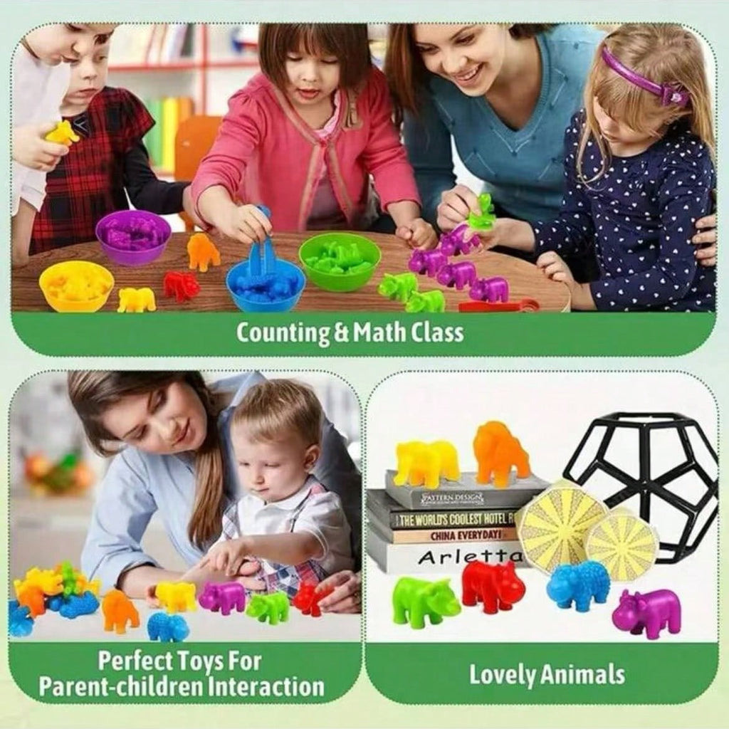 Animal Counting and Sorting Toy Set with Bowls for Kids Ages 3+, Montessori-Inspired Color Matching and Preschool Math Activity Gift